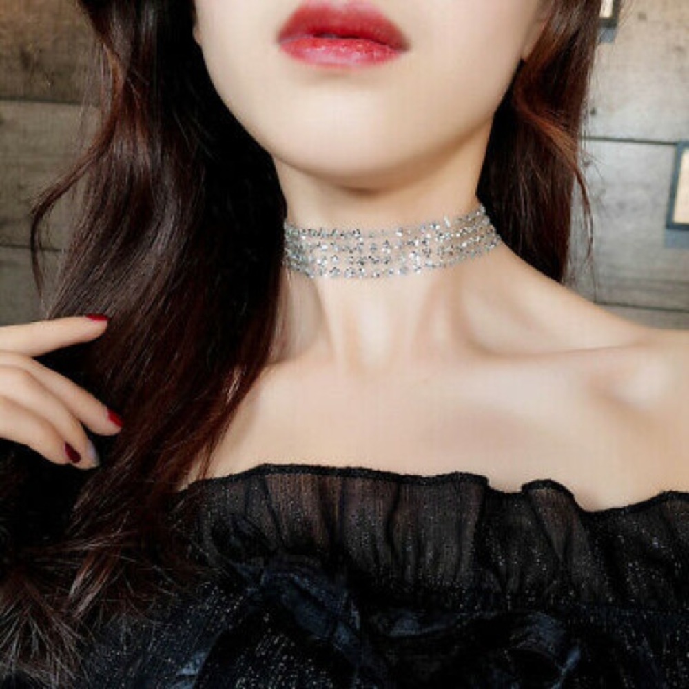 Silver Glitter Mesh Choker Necklaces
